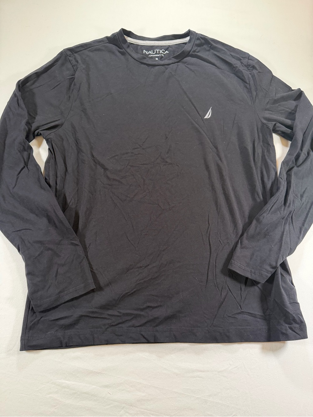 Nautica Black Long Sleeve Crewneck Tee with Logo